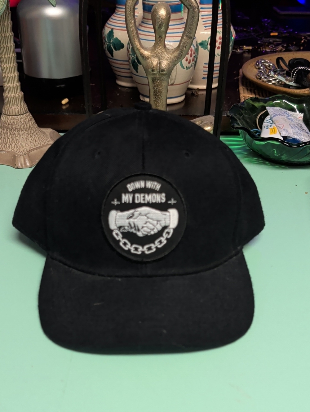 Black 'Down With My Demons' Embroidered Dad Hat